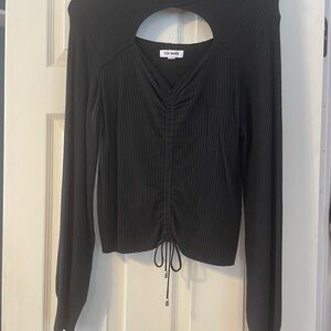 Steve Madden Black Ruched Cut-Out Blouse